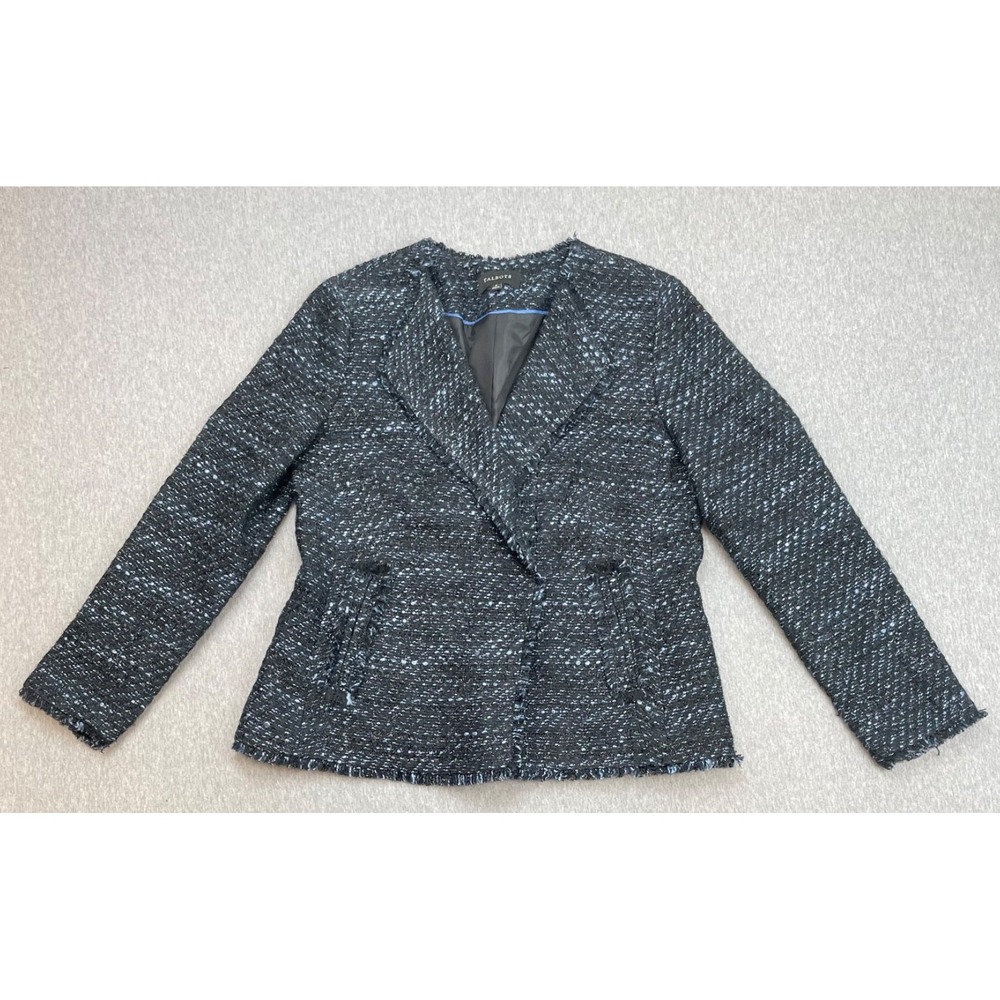Talbots Jacket Womens 8 Tweed Pockets 2-Snap Button Closure Fringe Trim
